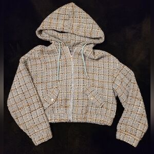 Blue Hooded Tweed Jacket By Signature Eight